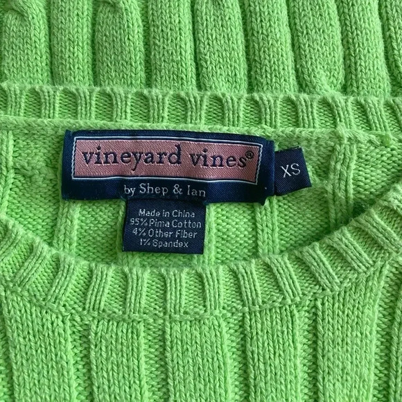 VINEYARD VINES | Cotton Cable Knit Crewneck Sweater Lime Green Size XS - Picture 7 of 7